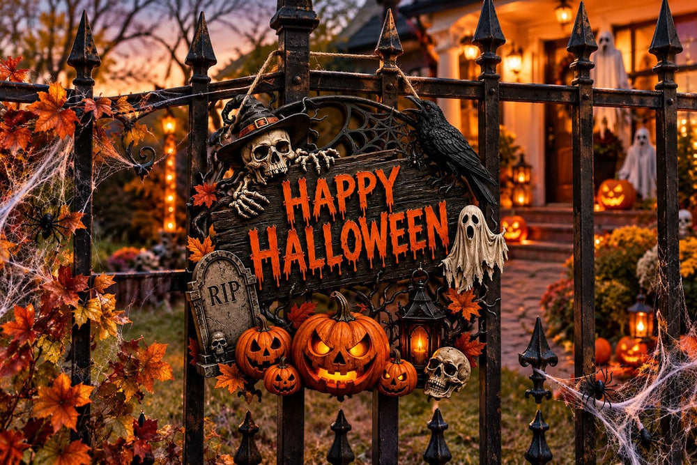Spiritlele Big Happy Halloween Door Sign Wooden Decoration for Front Door