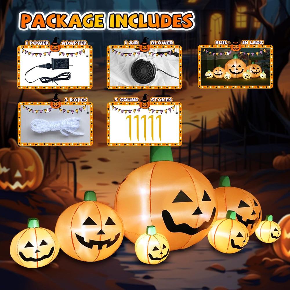 8.7 FT Long Halloween Inflatable Pumpkins, 7 Cute Patch with Built-in LEDs, O...