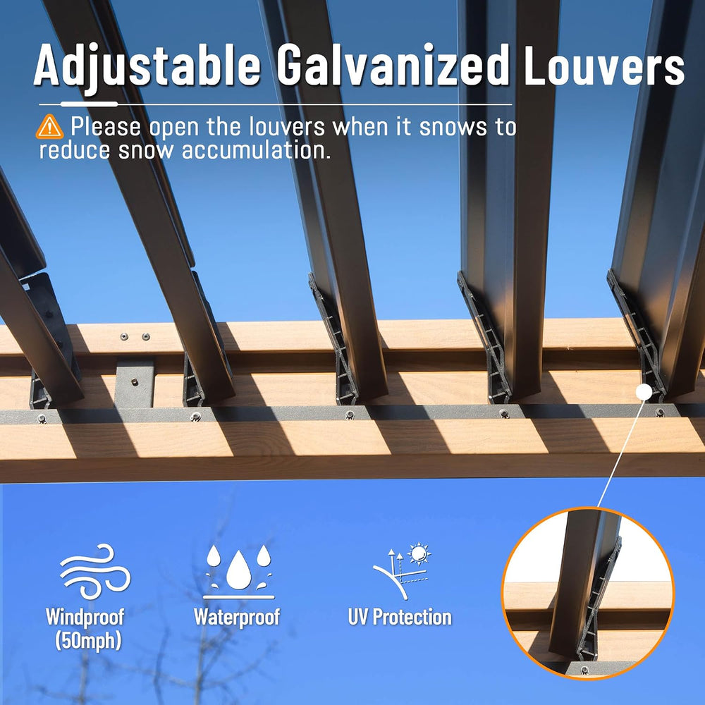 Domi Aluminum Louvered Pergola 10x10, Outdoor Metal Pergola, Wood Looking