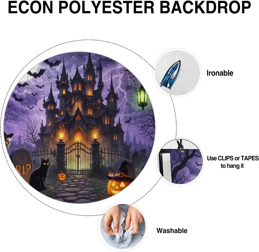 Allenjoy 118" x 95" Halloween Castle Photography Backdrop with Phot...