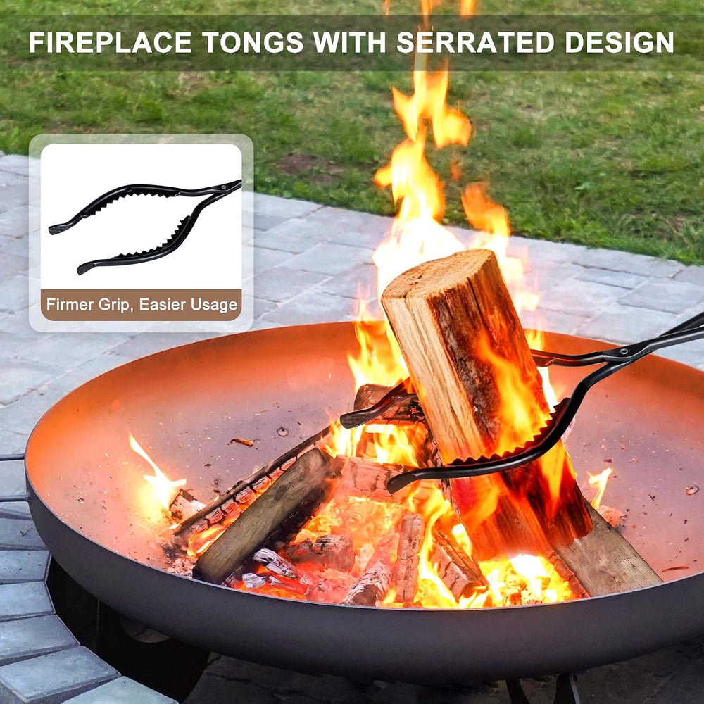 5 Pieces 31in Wrought Iron Fireplace Tools Set w/Serrated Tong