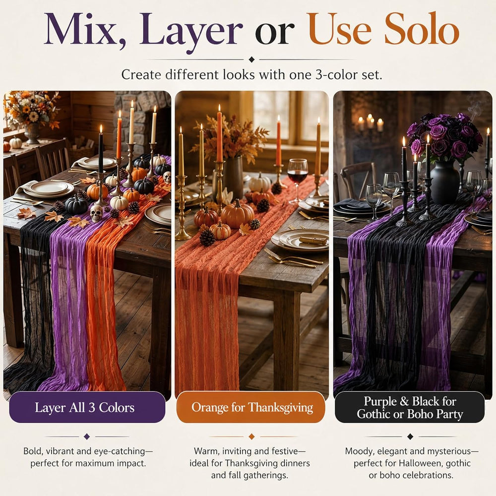 12 Pack Halloween Cheesecloth Gauze Table Runner Black & Orange Table Run...