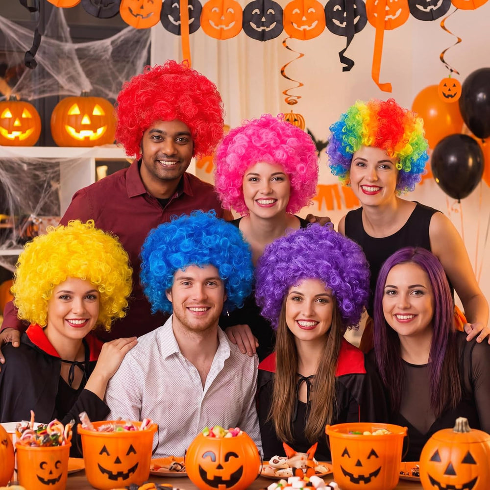 Lyrow 9 Pack Clown Wigs for Adults, Multicolor Afro Puff Wigs Halloween