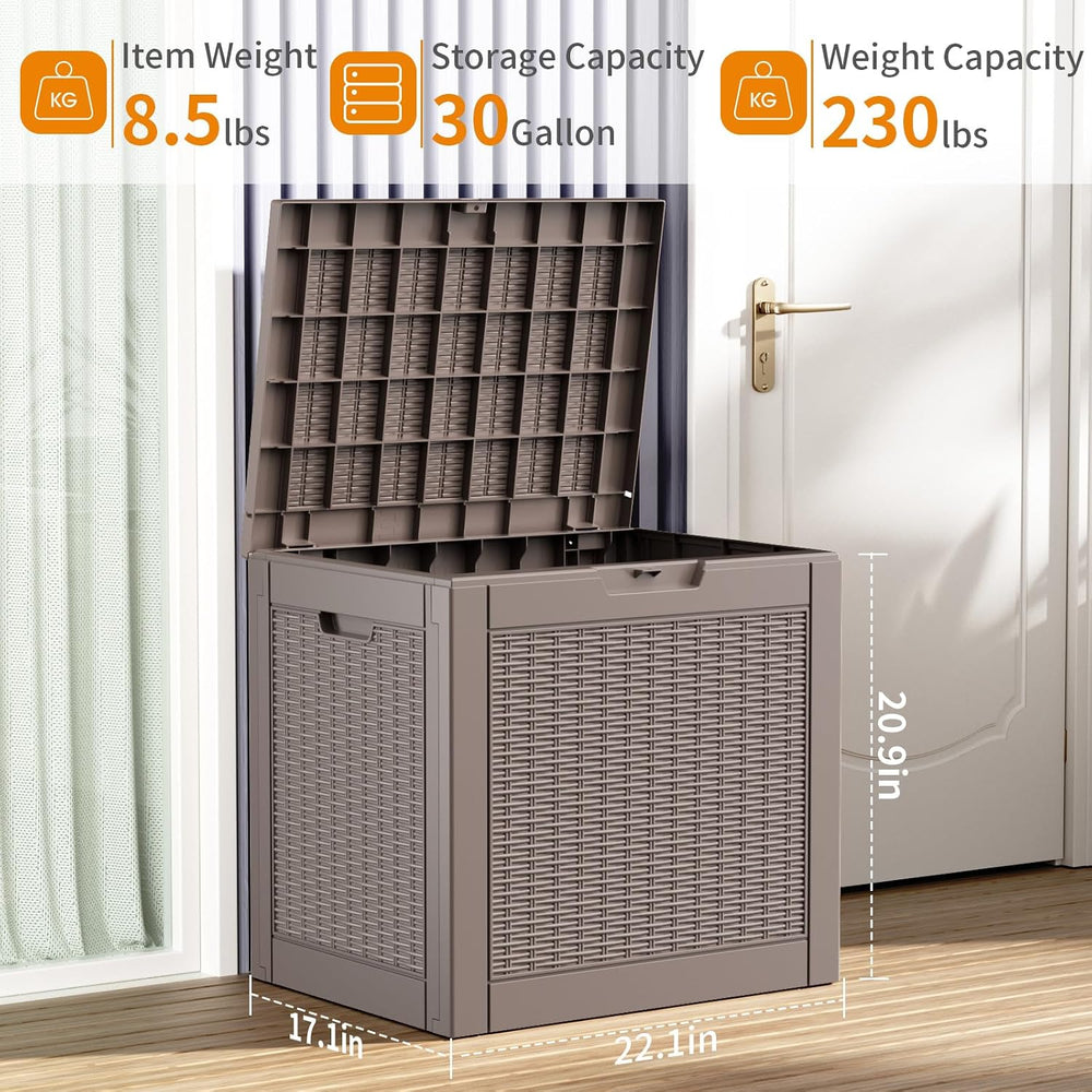 PatioZen 30 Gallon Resin Deck Box, Lockable Patio Outdoor Storage Box for Fur...
