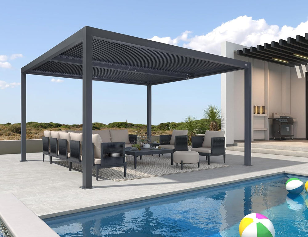 PURPLE LEAF Louvered Pergola 12' x 14' 94AS All-Aluminum Rustproof Gray