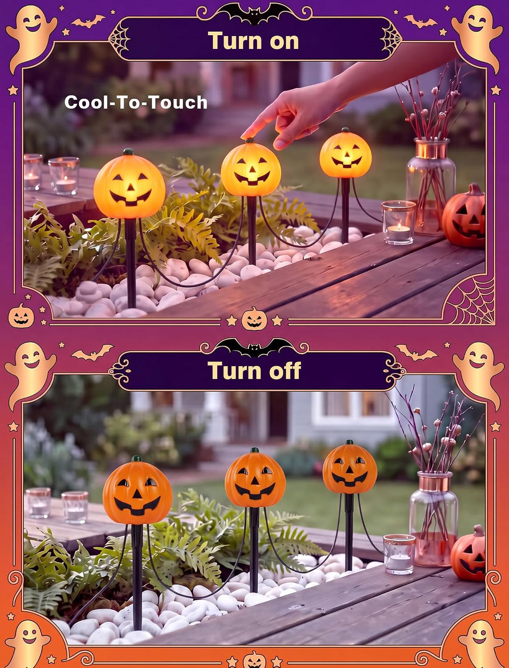 10.5FT Halloween Pathway Lights, 5PK LED Jack o Lantern Stake Lights