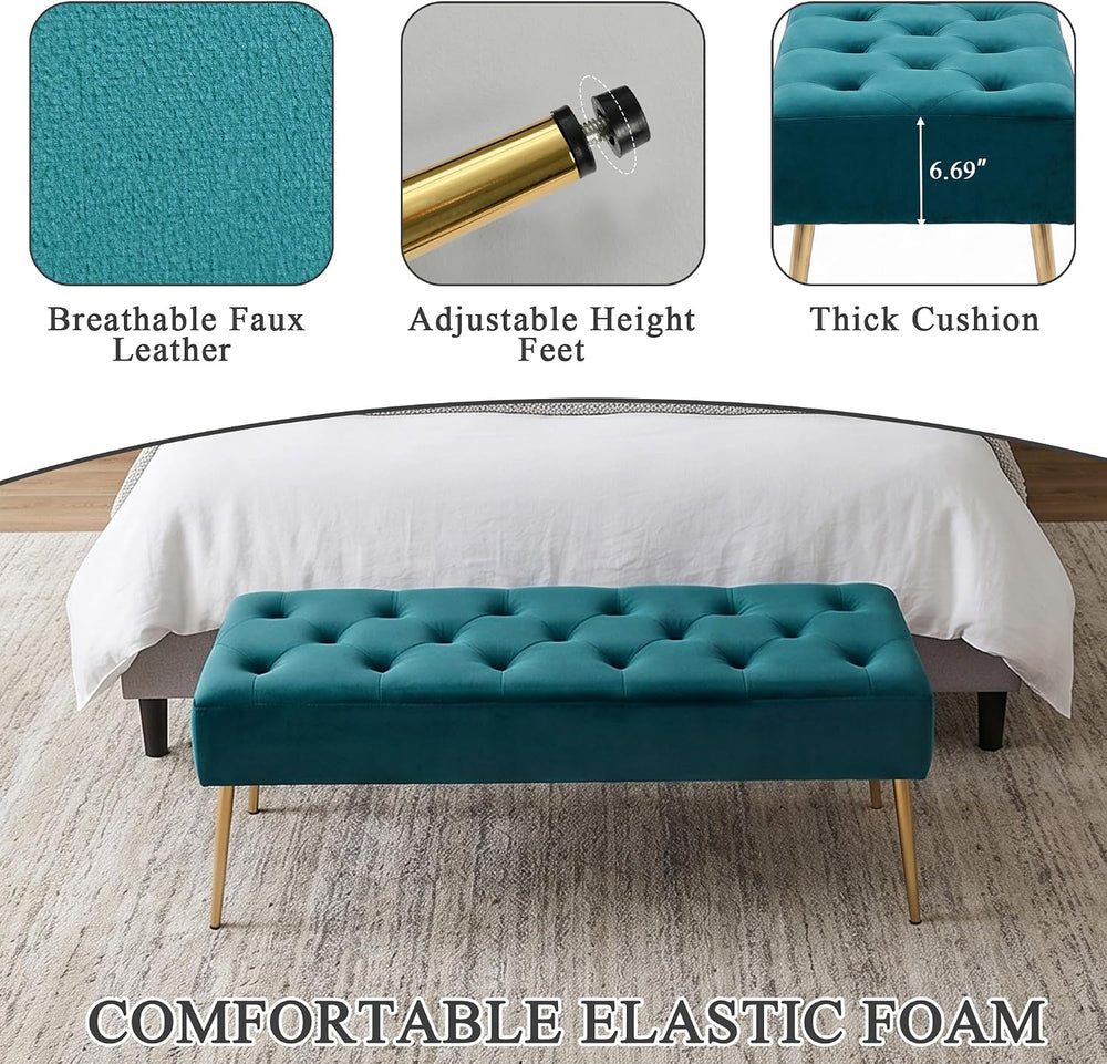 DUHOME Modern Velvet Bench Ottoman, Upholstered Bedroom Benches