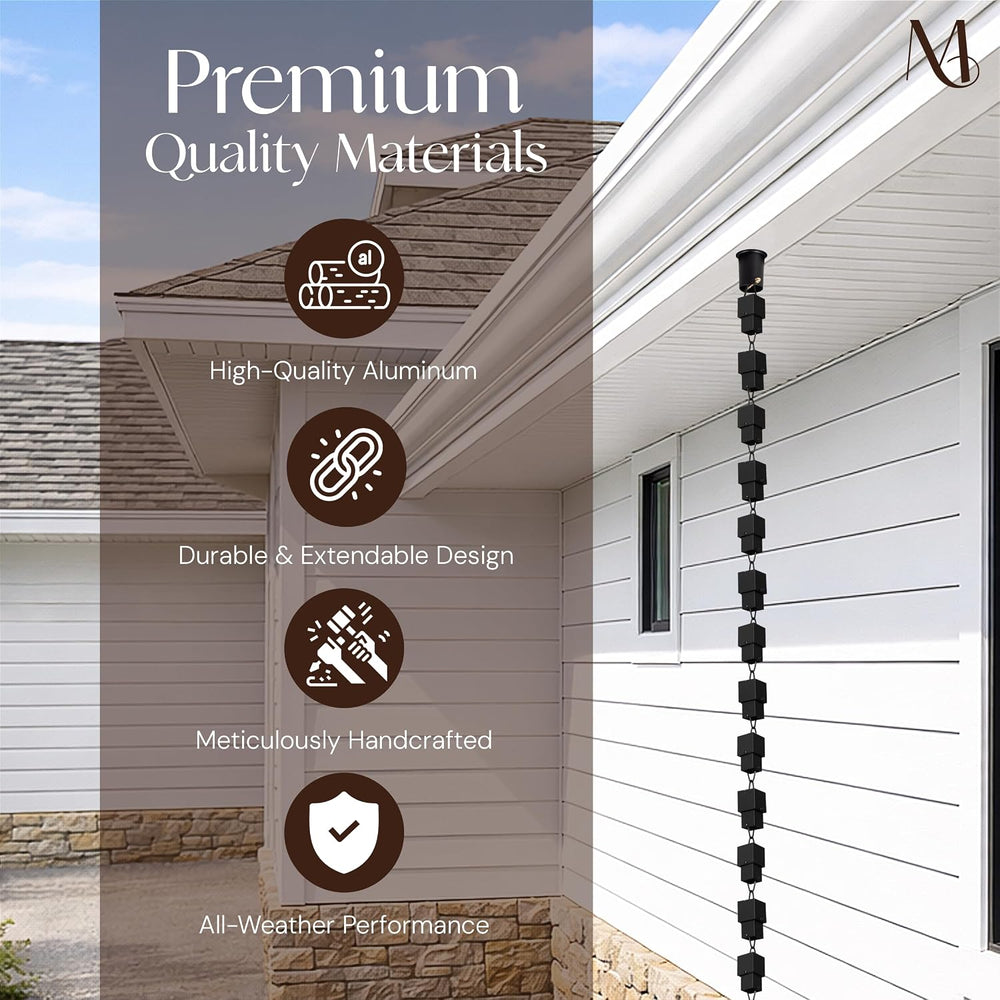 Monarch Rain Chains Aluminum Multi Cube Black Rain Chains for Gutters – 8.5 f...
