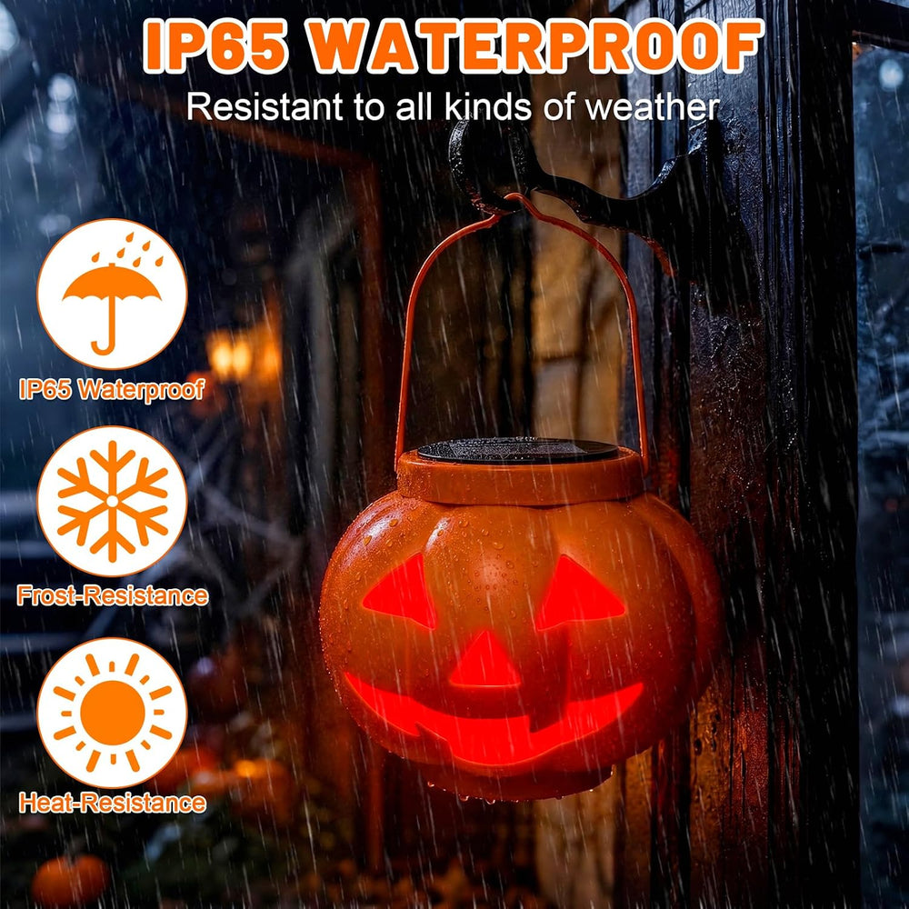 BRIGHTDECK Halloween Pumpkin Solar Lanterns 2 Pack, Jack O Lantern Pumpkin Li...