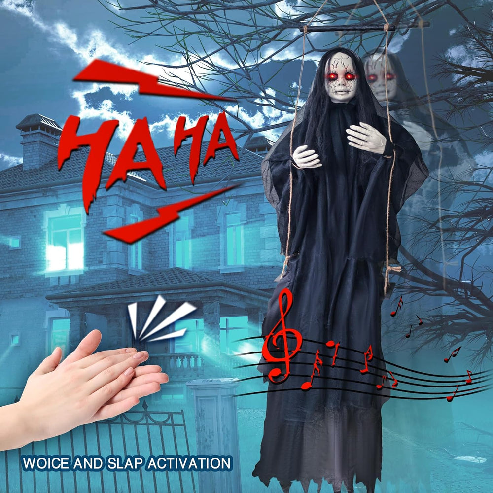 4.9 Ft Halloween Hanging Swinging Ghost Girl Decoration, Sound or Touch Will ...