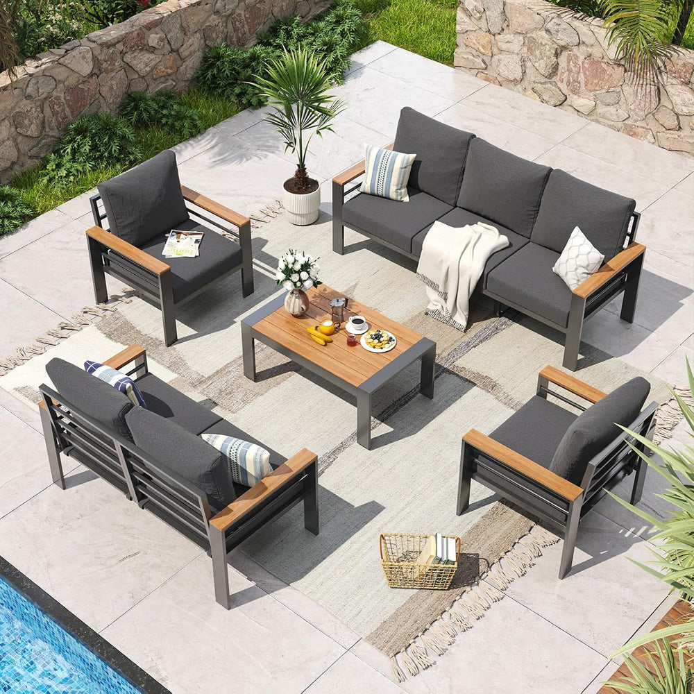 Aoxun Aluminum Patio Furniture Set 7 Seats, Dark Grey