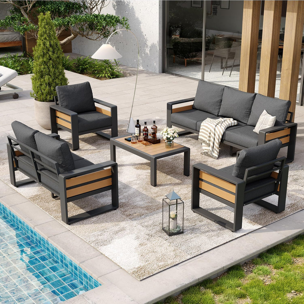 Aoxun Aluminum Patio Furniture Set, 5 Piece Luxury Outdoor Sectional with 6&q...