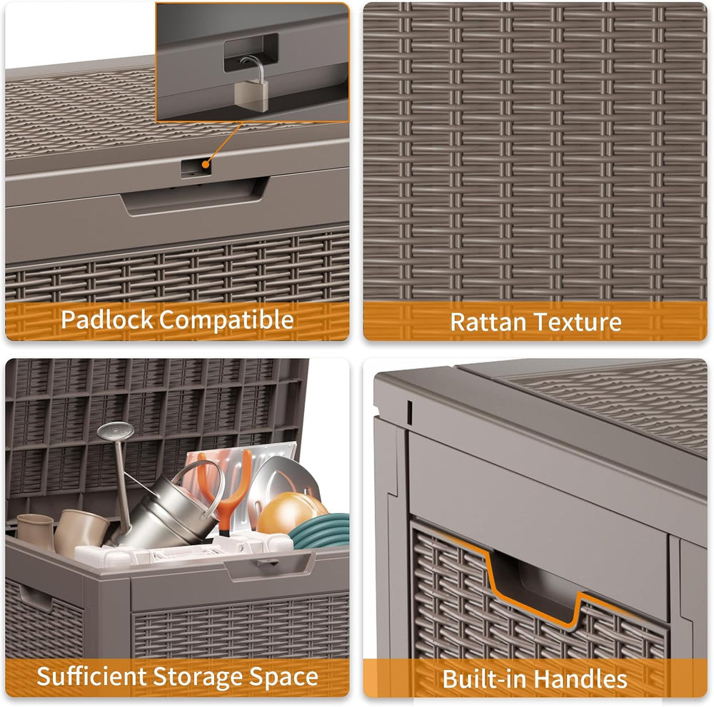 PatioZen 30 Gallon Resin Deck Box, Lockable Patio Outdoor Storage Box for Fur...