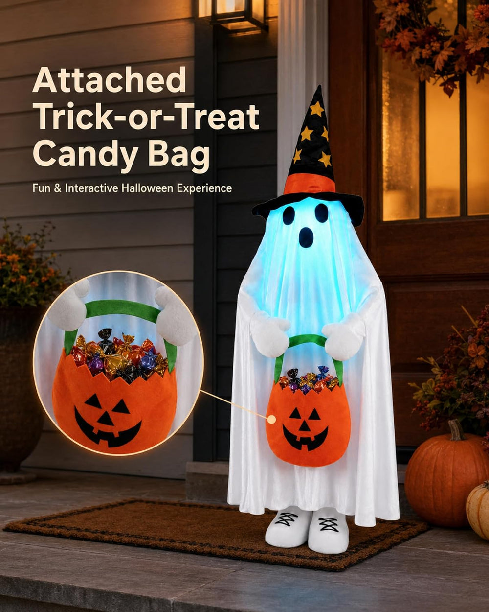 Outdoor Halloween Decorations Light Up Ghost, 37" Porch Decor RGB Lights