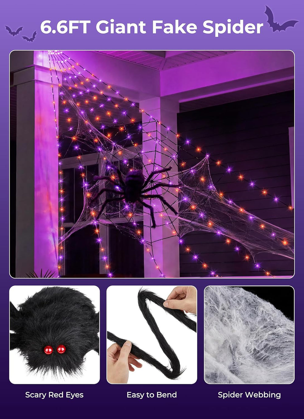 Brightown Halloween Decorations Outdoor, 312-LED Giant Spider Web Lights