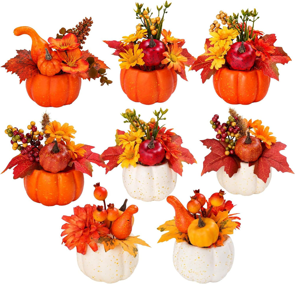 8 PCS Faux Pumpkins Mini Artificial Pumpkins for Fall Halloween Thanksgiving ...