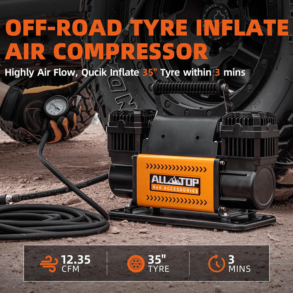 ALL-TOP Air Compressor Kit, Dual Cylinder 12V Portable Inflator 12.35 ft³/Min...