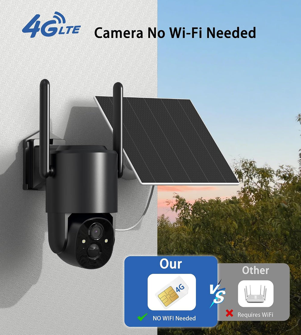 4G LTE Cellular Security Camera: No WiFi Security Camera Outdoor Solar Built-...