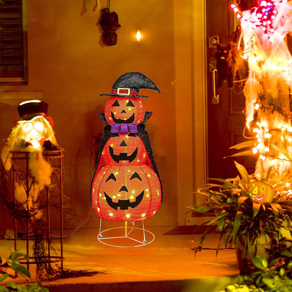 Lulu Home 3.5FT Light Up Halloween Decoration, Collapsible Stacked Pumpkins