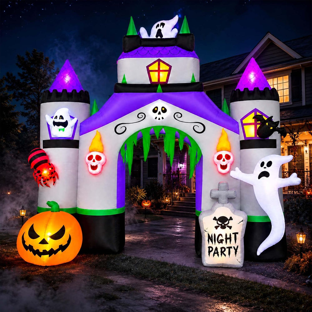 SEASONBLOW 12.3 Ft Giant Halloween Inflatable Haunted House Castle Archway Li...