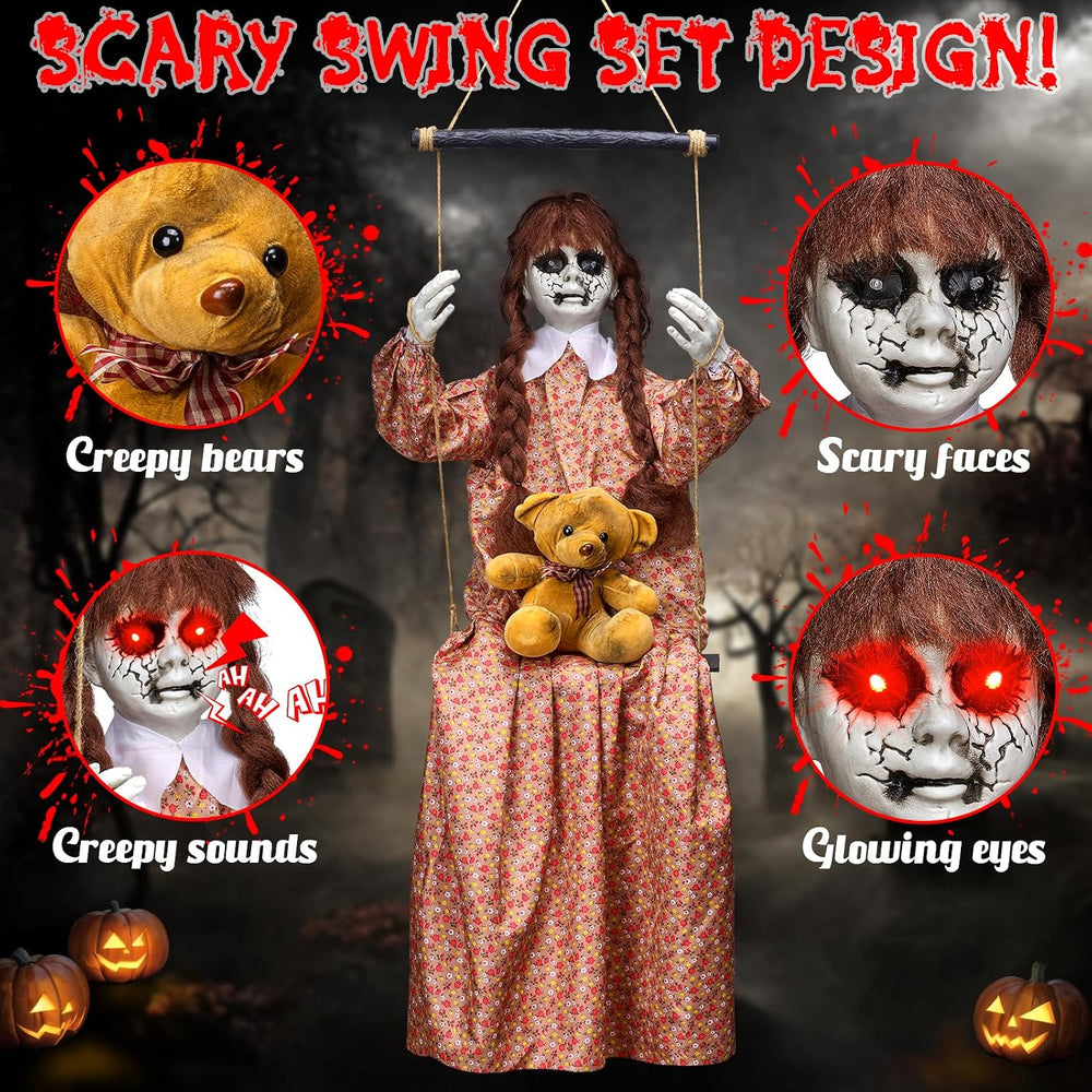 4.8FT Halloween Scary Decorations Outdoor,Hanging Swinging Doll Girl