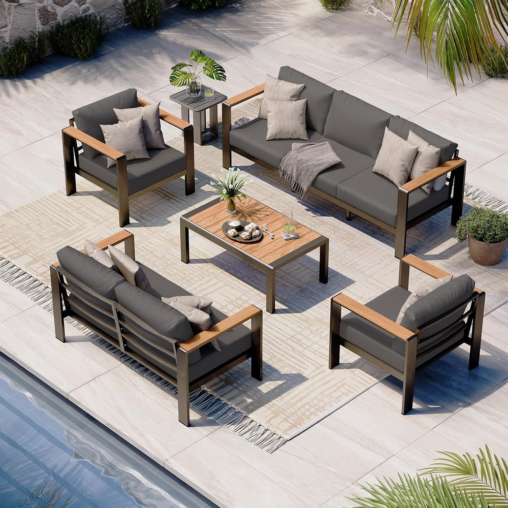 Aluminum Outdoor Patio Furniture Set with Coffee Table, 5 Piece Patio Convers...