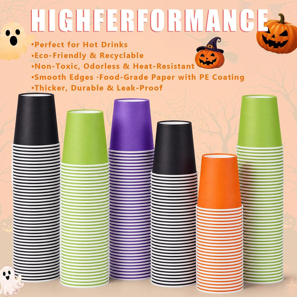 300 Pack 8 oz Halloween Disposable Paper Cups for Halloween Birthday Party