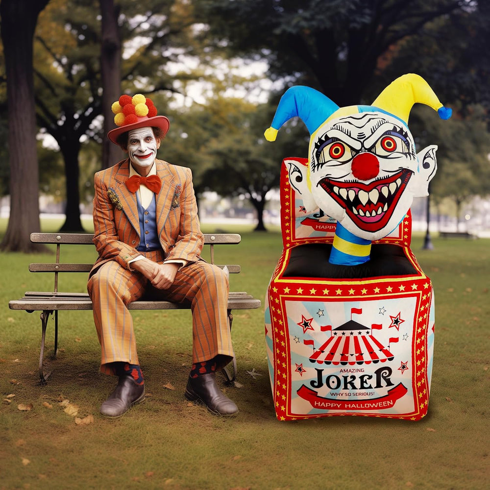 WBHome 5 Ft Halloween Inflatable Circus Clown Box Outdoor Decorations, Blow U...