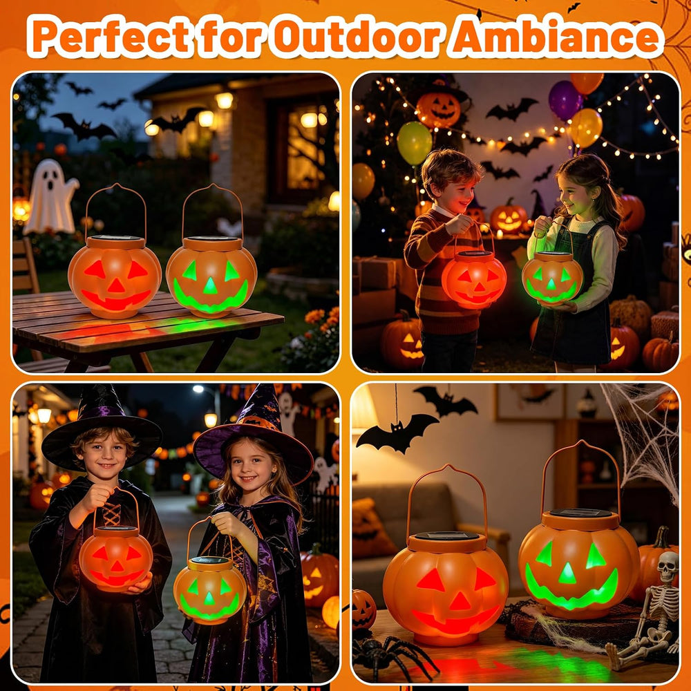 BRIGHTDECK Halloween Pumpkin Solar Lanterns 2 Pack, Jack O Lantern Pumpkin Li...