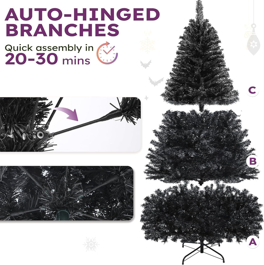 YITAHOME Prelit Black Halloween Christmas Tree 6ft with Remote