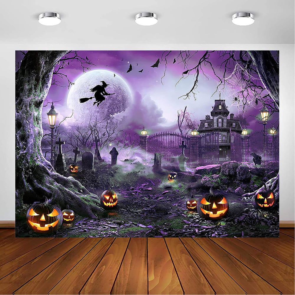 Avezano 10x7ft Purple Halloween Backdrop Spooky Photography Background