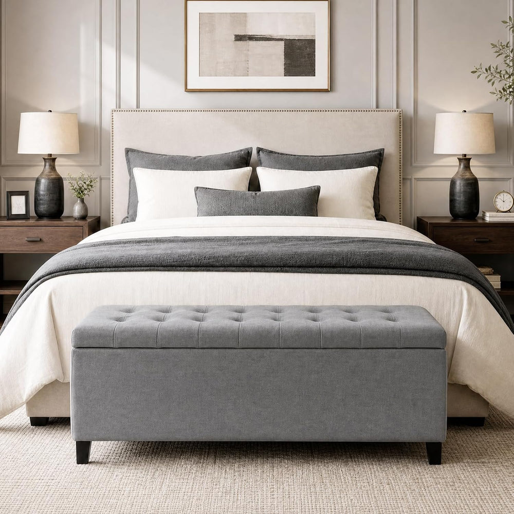 Madison Park 49" Upholstered Storage Bench, Button Tufted End of Bed Ben...