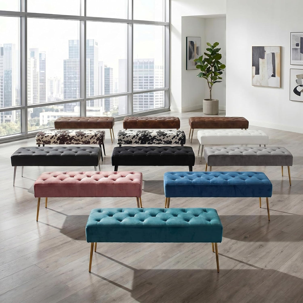 DUHOME Modern Velvet Bench Ottoman, Upholstered Bedroom Benches