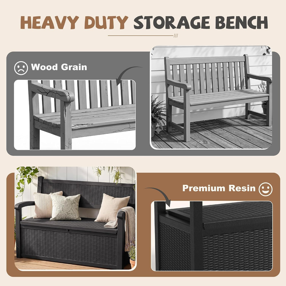 EFU Outdoor Bench Storage Deck Box,130 Gallon Waterproof Wicker