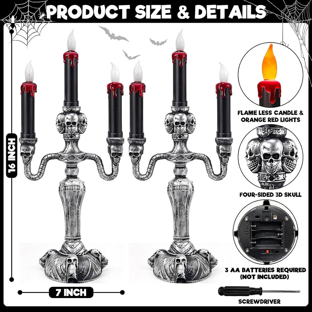 2 Pack Large Halloween Candelabra Flameless Candle Holder Table Centerpiece