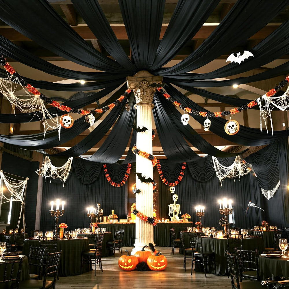 12 Panels 5ft(W) x 20ft(L) Black Ceiling Drapes for Halloween Parties