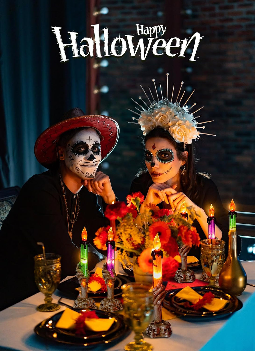 Halloween Decorations, 2 x 6 Pack Skeleton Hands Hold Lighted Candle Stakes, ...