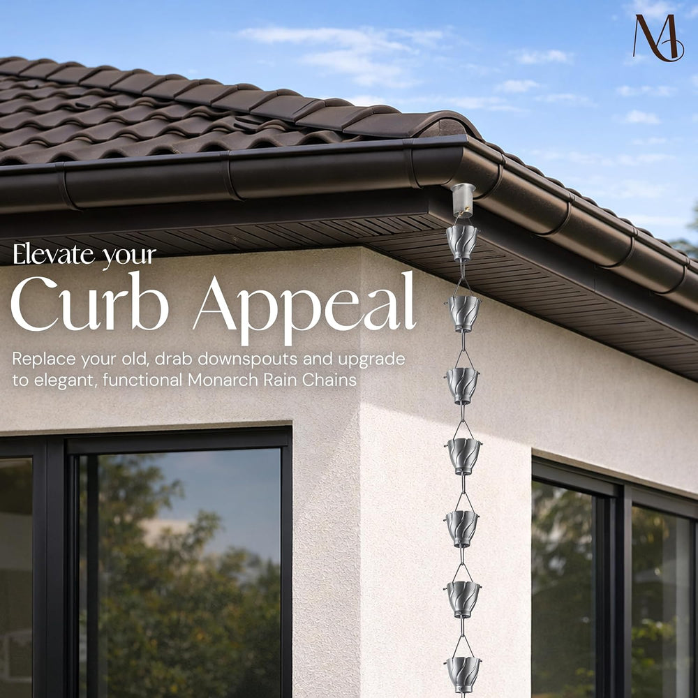 Monarch Rain Chains Aluminum Akira Pewter Rain Chains for Gutters – 8.5 ft Pe...