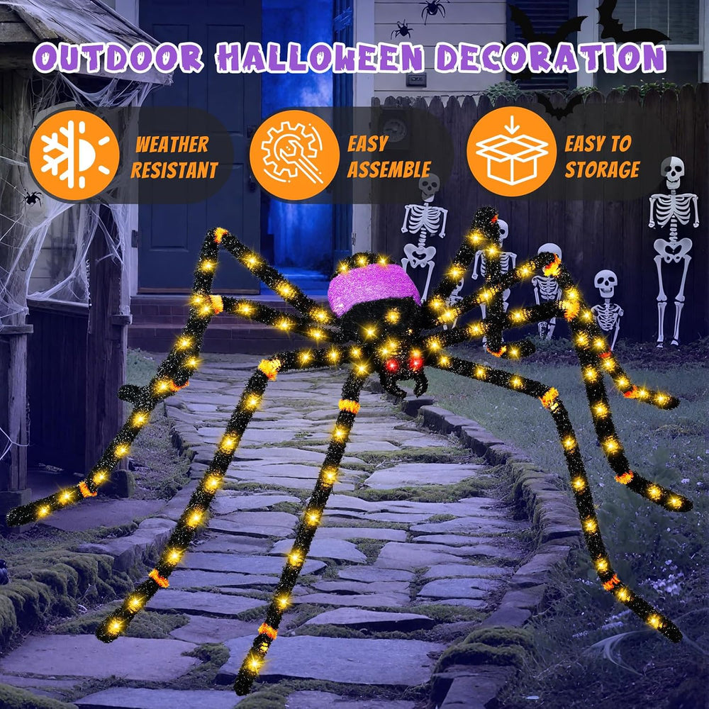 5.5FT Giant Spider Halloween Decorations with 100LED, Pre-Lit Scary Spider