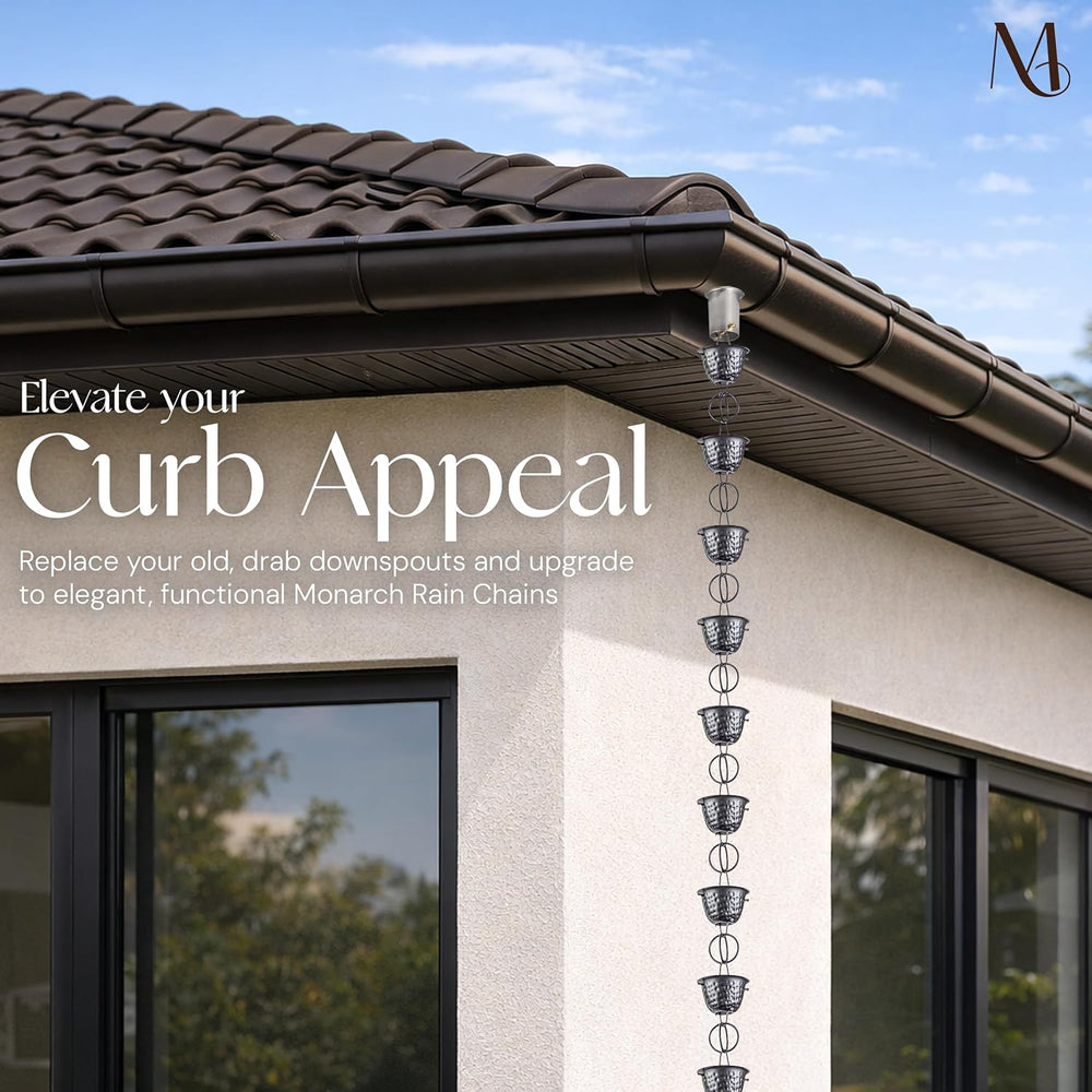 Monarch Rain Chains Aluminum Hammered Cup Pewter Rain Chains for Gutters – 8....