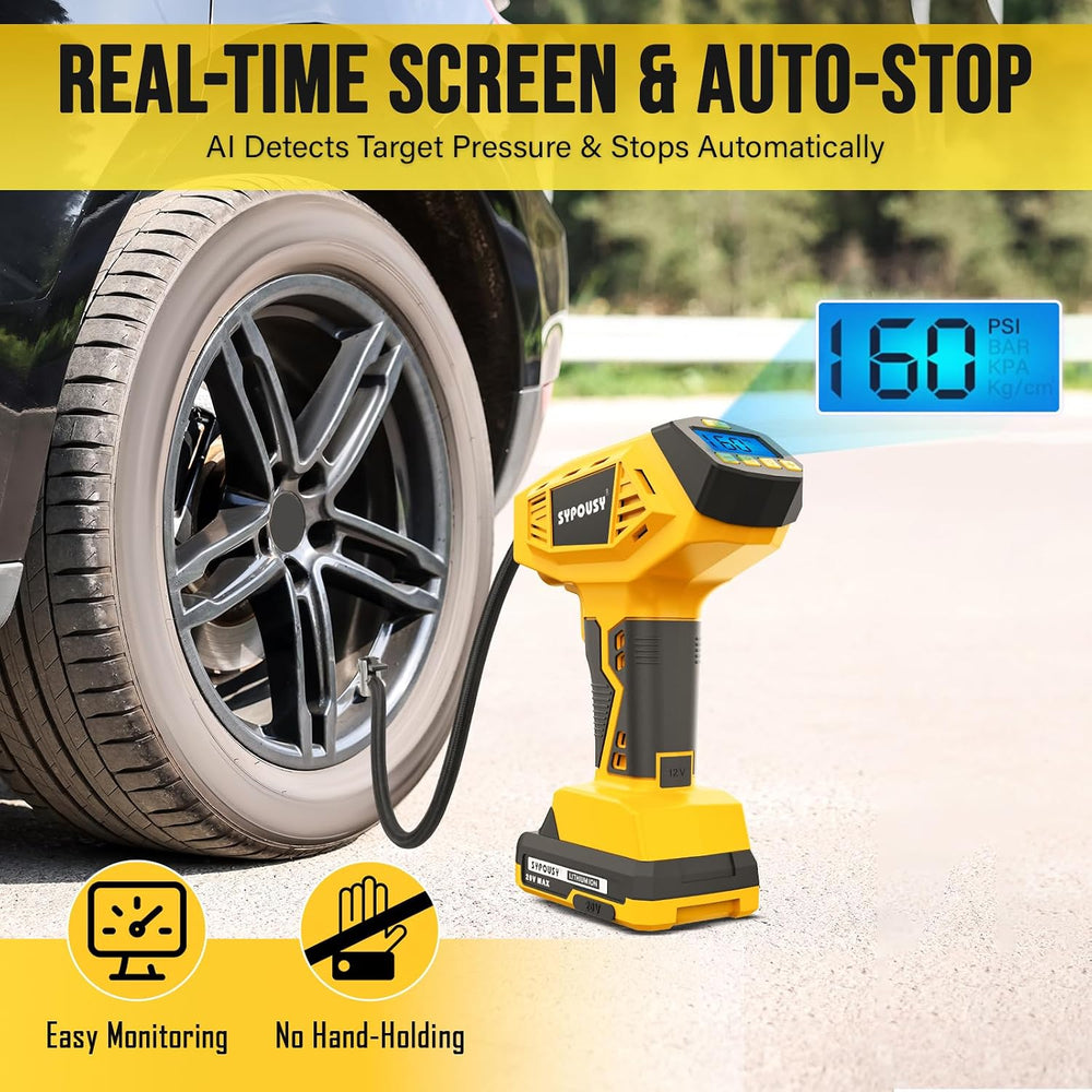 Cordless Tire Inflator Portable Air Compressor 160PSI 12VDC & 20V Battery