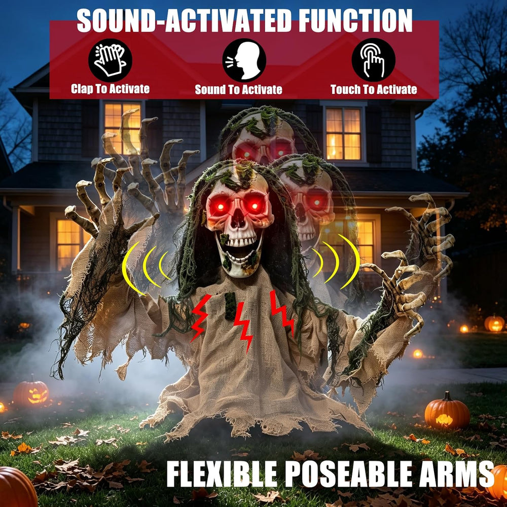 Halloween Animatronic Zombie Groundbreaker Outdoor Decor with Red Eyes