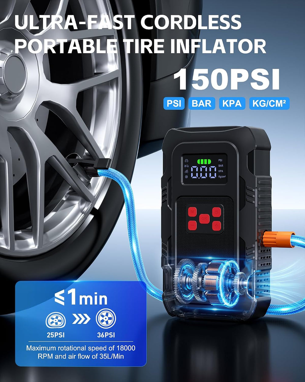 5000A Jump Starter with Air Compressor, Portable Car Battery Jump Starter wit...