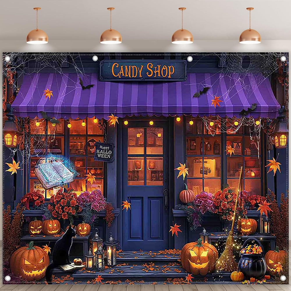 10x8ft Halloween Candy Shop Photography Backdrop Magic Witch Banner