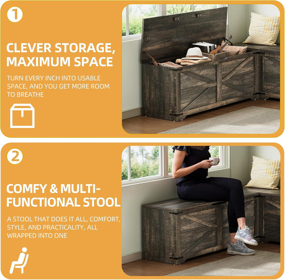 DWVO L-Shaped Storage Bench, 18" High Corner Dining Bench