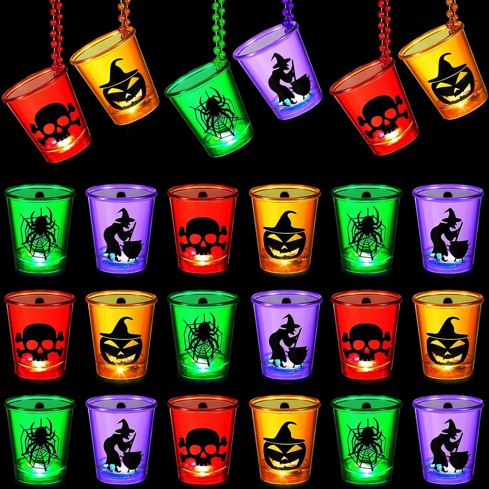 Henoyso 24 Pcs Halloween Shot Glass on Beaded Necklace Skull Plastic Shot Gla...