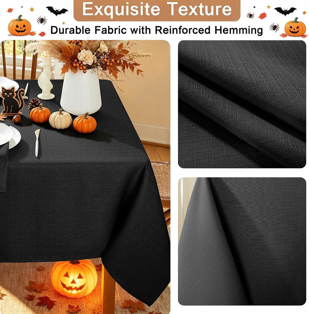 Honellaty Faux Linen Rectangle Halloween Tablecloth (60 x 120 Inch, Black)