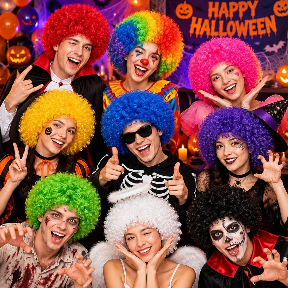 Lyrow 9 Pack Clown Wigs for Adults, Multicolor Afro Puff Wigs Halloween