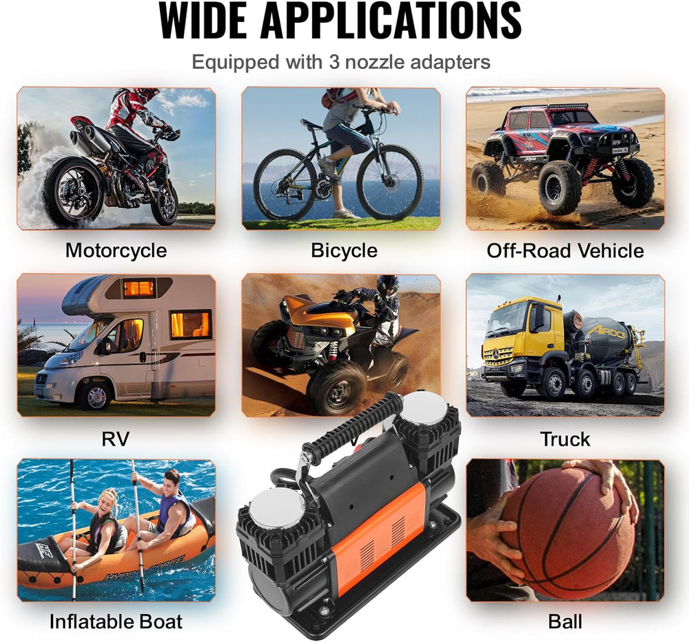 VEVOR 10.6 CFM Heavy Duty Air Compressor, 30s Fast Inflation | 1080W Dual-Cyl...