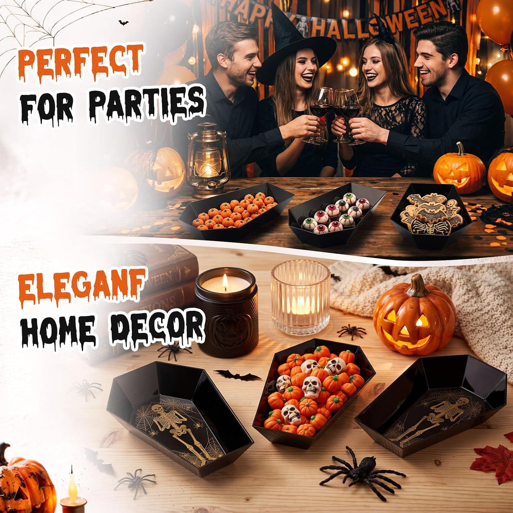 Honeydak 24 Pcs Halloween Candy Bowl, Plastic Coffin Shaped Serving Trays
